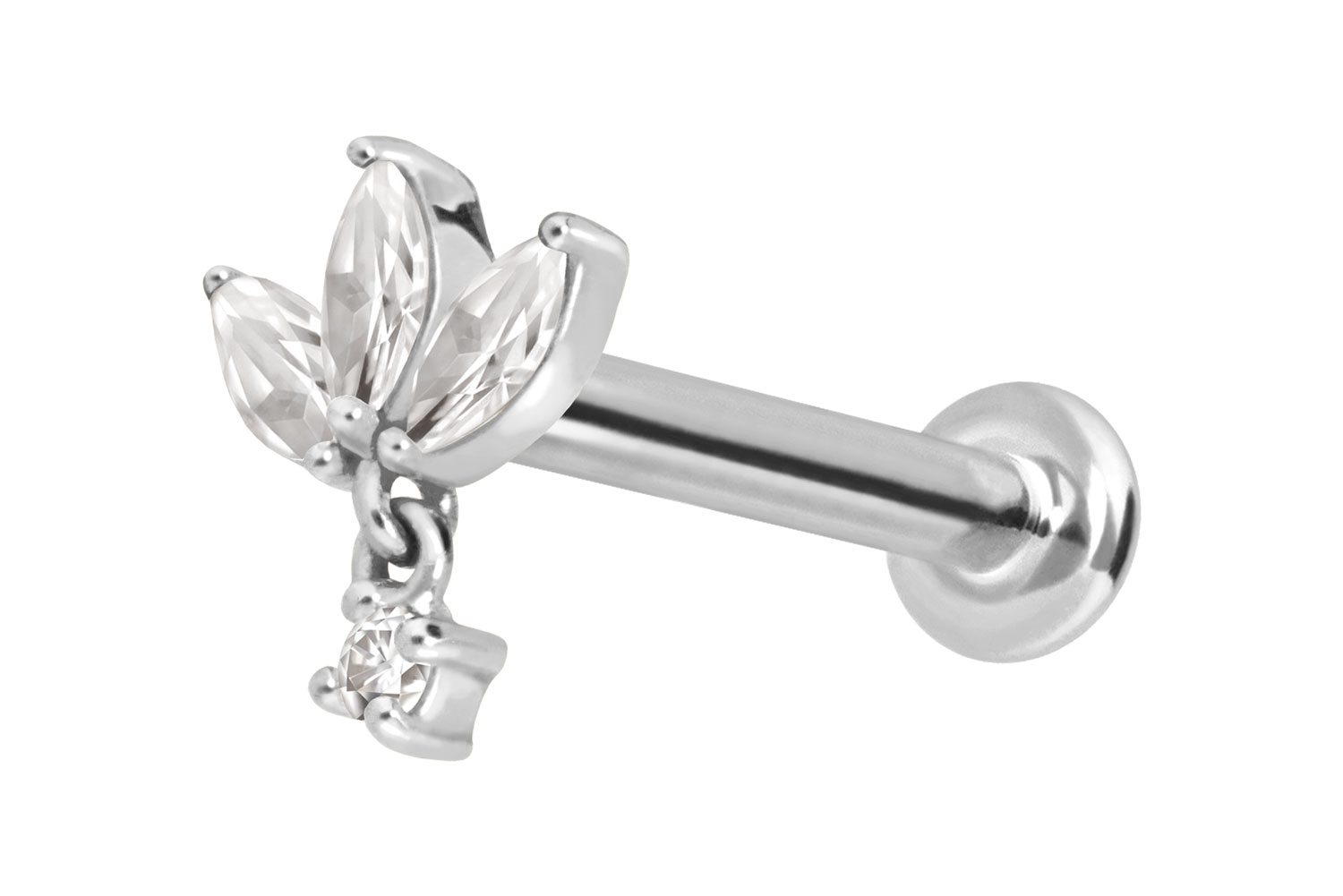 14 carat labret with internal thread MOISSANITE LOTUS FLOWER