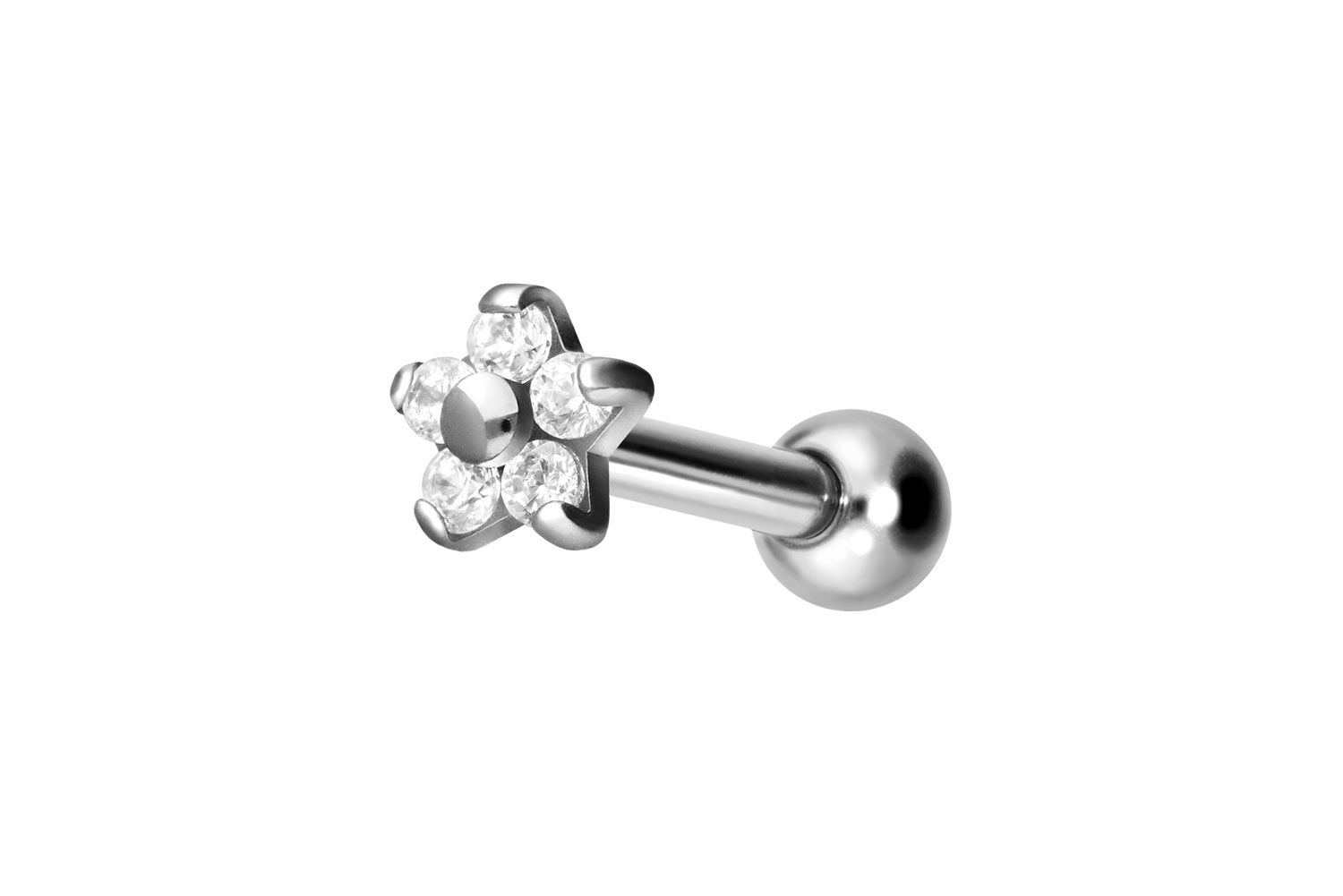 Titan Ohrpiercing mit Innengewinde BLUME MIT 5 KRISTALLEN