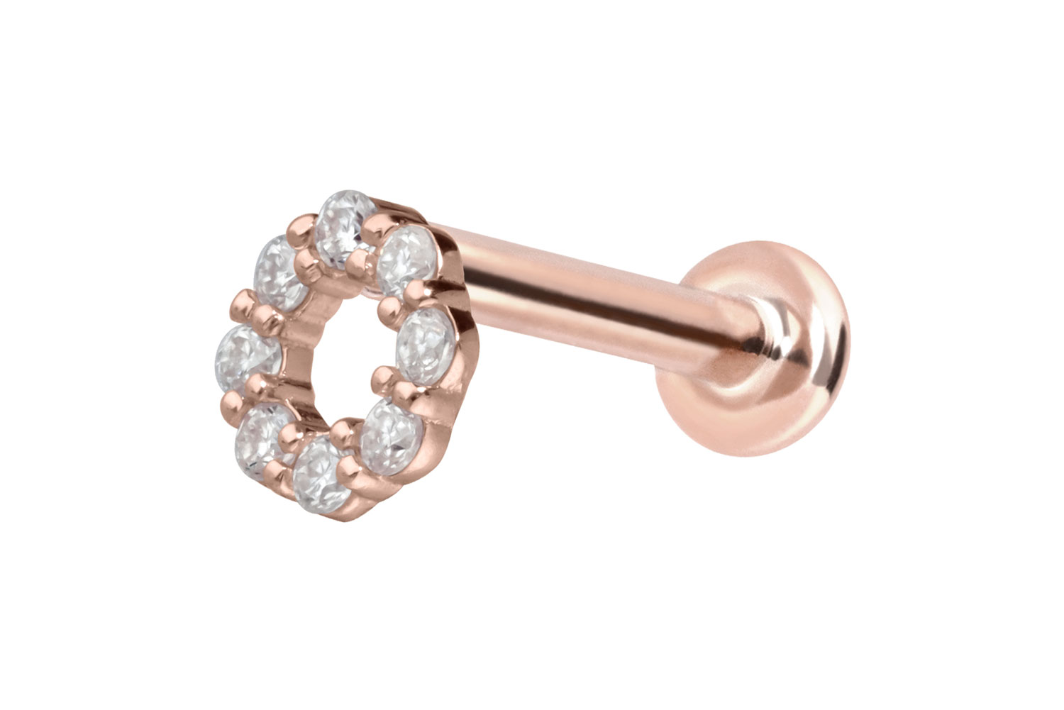 14 carat gold labret with push fit MOISSANITE CIRCLE