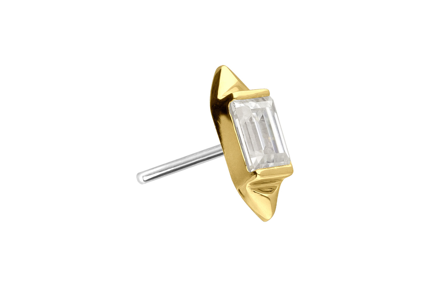 14 Karat Gold Aufsatz mit Titan Push Pin MOISSANIT-RECHTECK + 2 SPITZEN