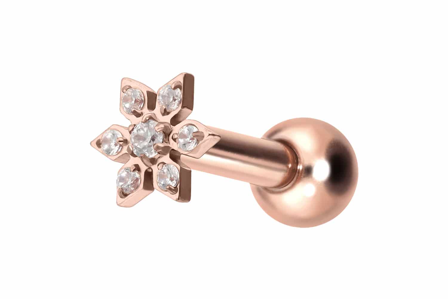 Titanium ear piercing with internal thread CRYSTAL FLOWER