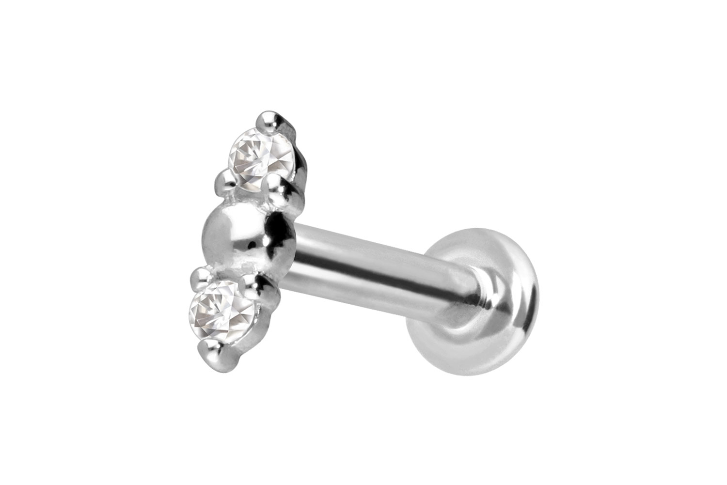 14 carat gold labret with push fit 2 MOISSANITES + BALL