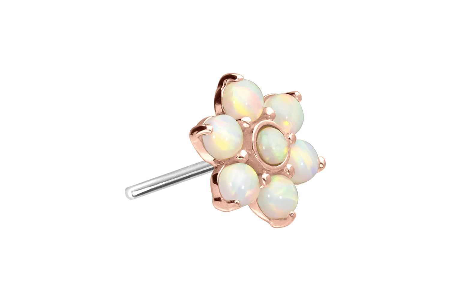 14 carat gold attachment with titanium push pin FLOWER + 7 SYNTHETIC OPALS