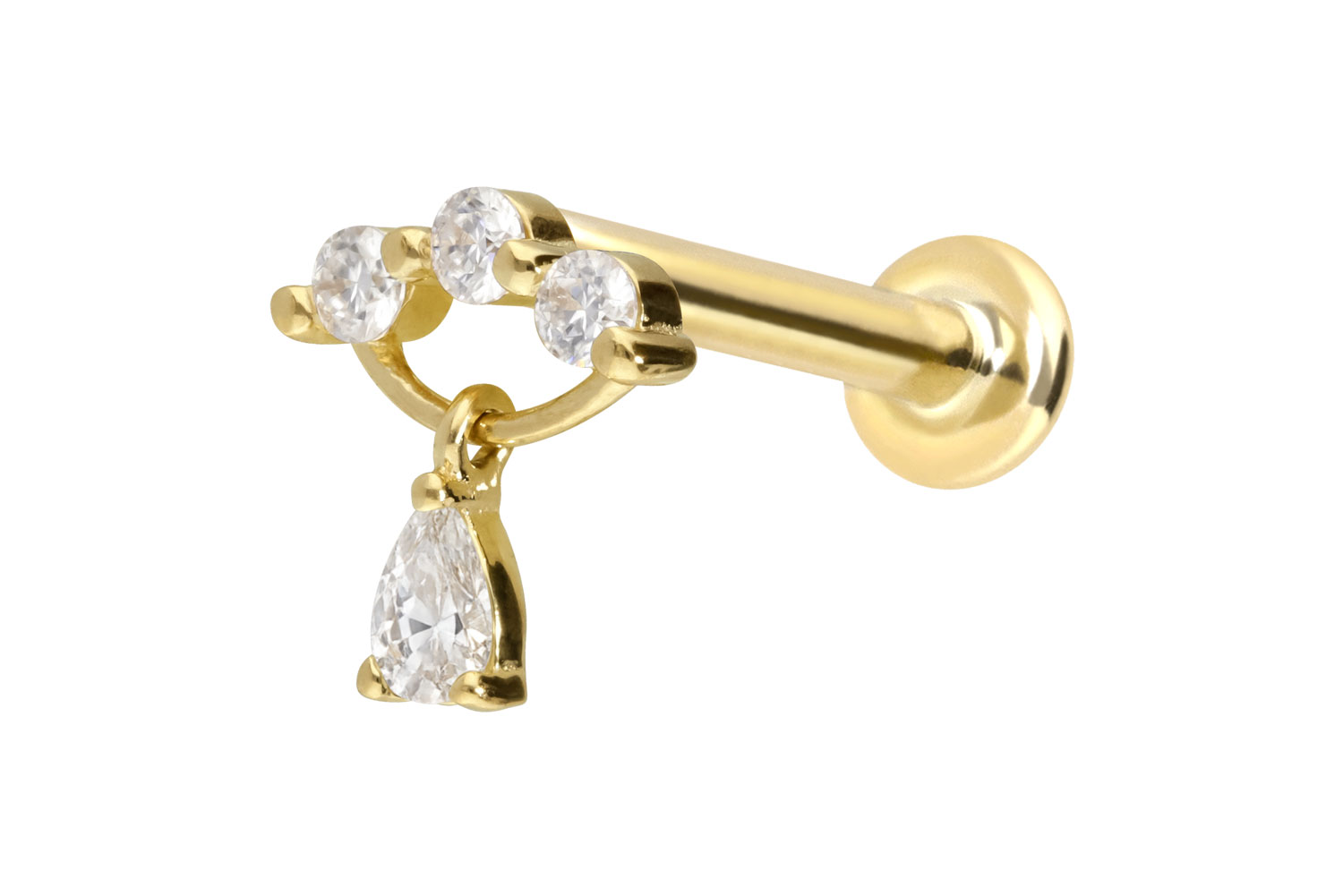 14 Karat Gold Labret mit Innengewinde MOISSANIT-BOGEN + MOISSANIT-TROPFEN