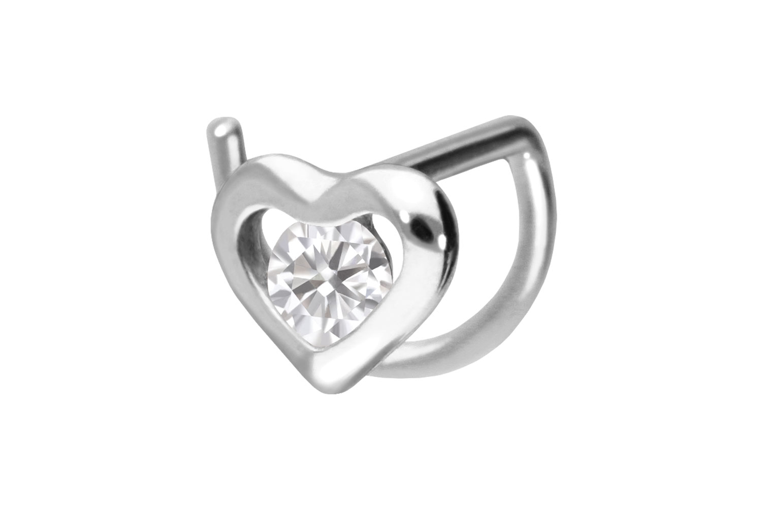 14/18 carat gold nose stud spiral MOISSANITE + HEART