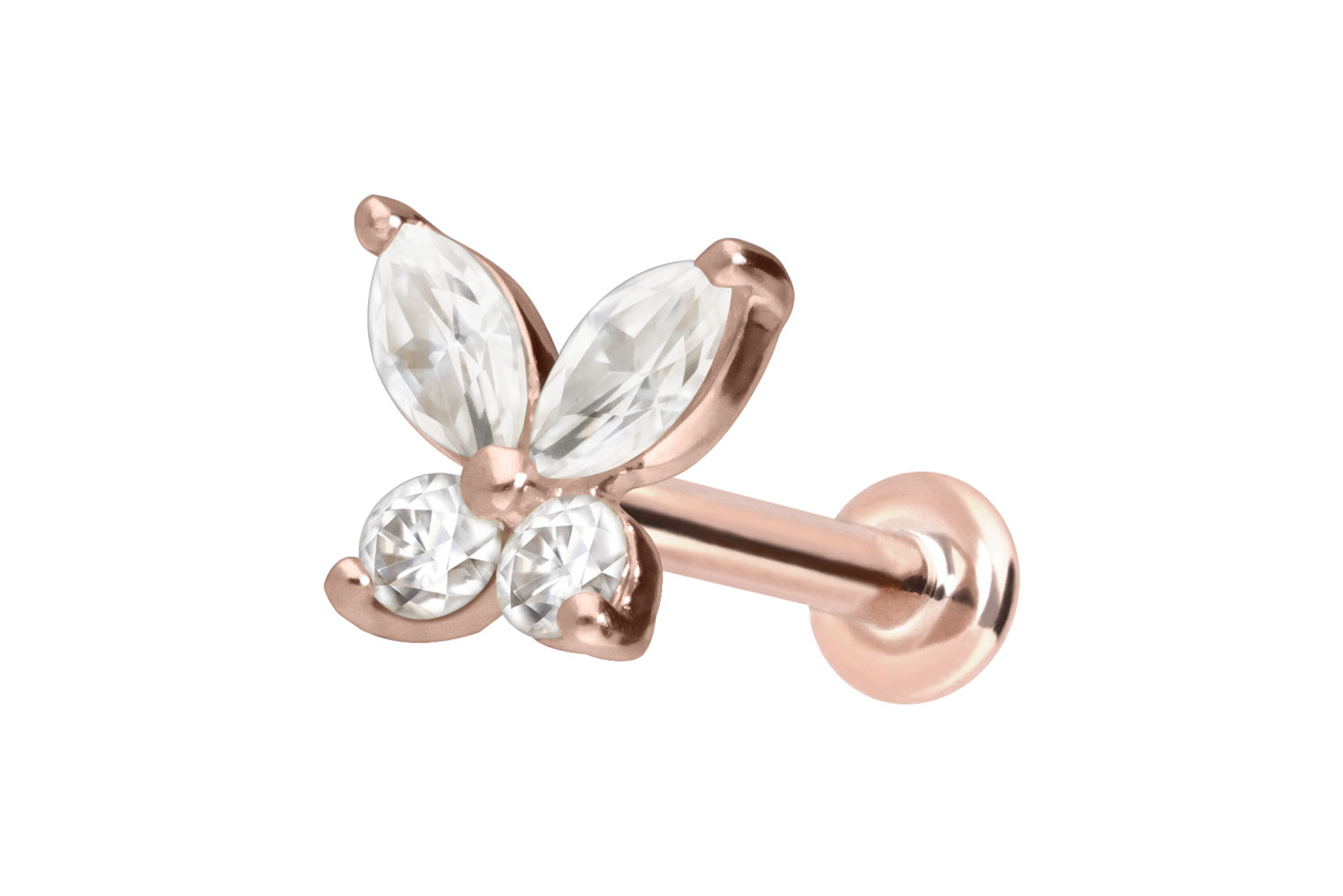 14 carat gold labret with push fit MOISSANITE BUTTERFLY