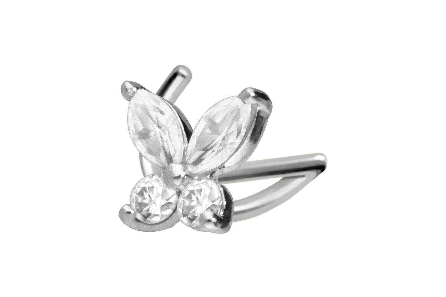 14/18 carat gold nose stud spiral MOISSANITE BUTTERFLY