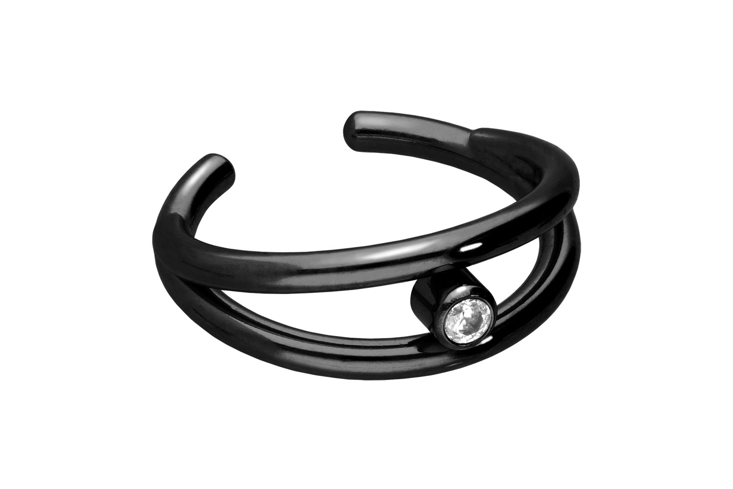 Surgical steel fake ear cuff 2 RINGS + CRYSTAL