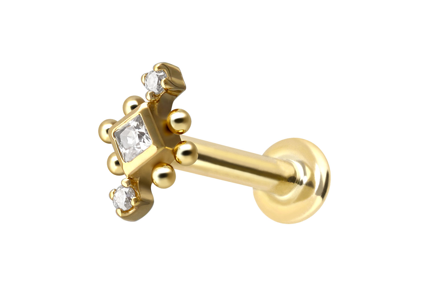14 Karat Gold Labret mit Push Fit 3 MOISSANITE + KUGELN