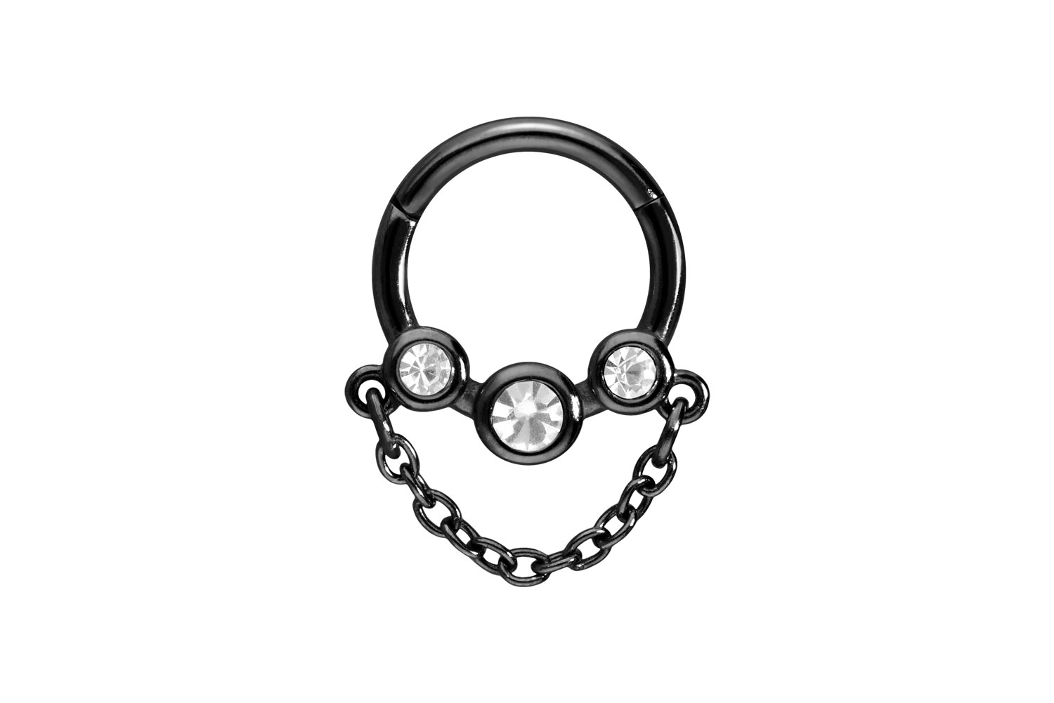 Surgical steel segment ring clicker 3 CRYSTAL DISCS + CHAIN