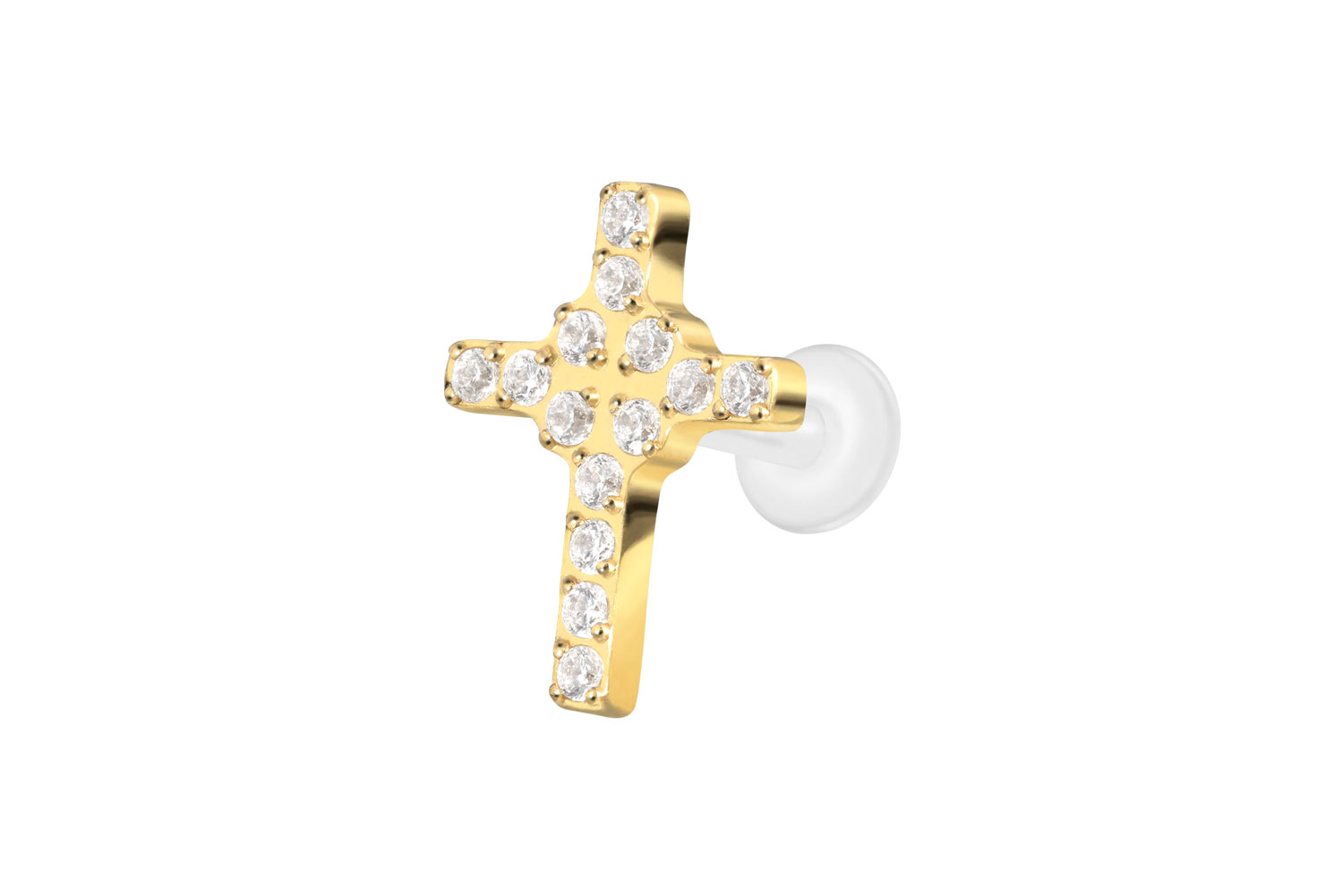 PTFE Labret mit Innengewinde + Titan-Aufsatz KRISTALLKREUZ