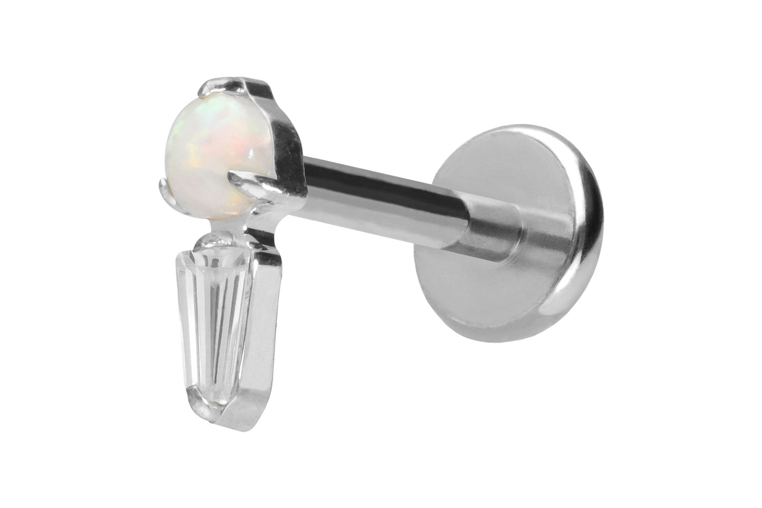 Titan Labret mit Push Fit SYNTHETISCHER OPAL + KRISTALLRECHTECK
