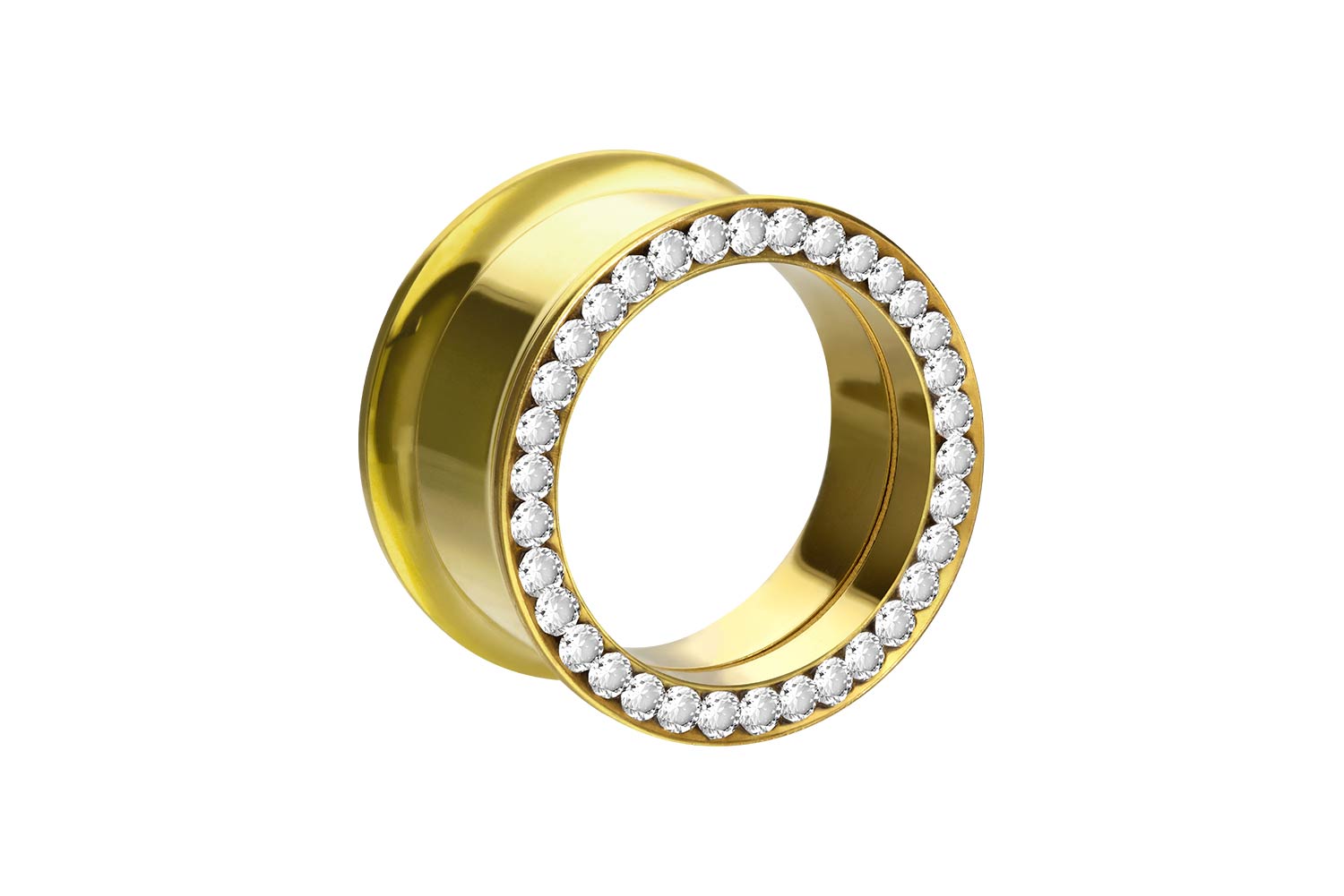 Surgical steel double flared tunnel CRYSTAL BORDER ++SALE++