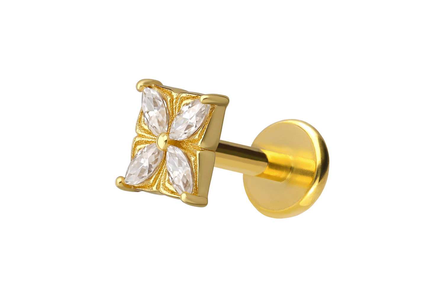 Titan Labret mit Innengewinde + 925er Silber Aufsatz MOISSANIT-BLUME