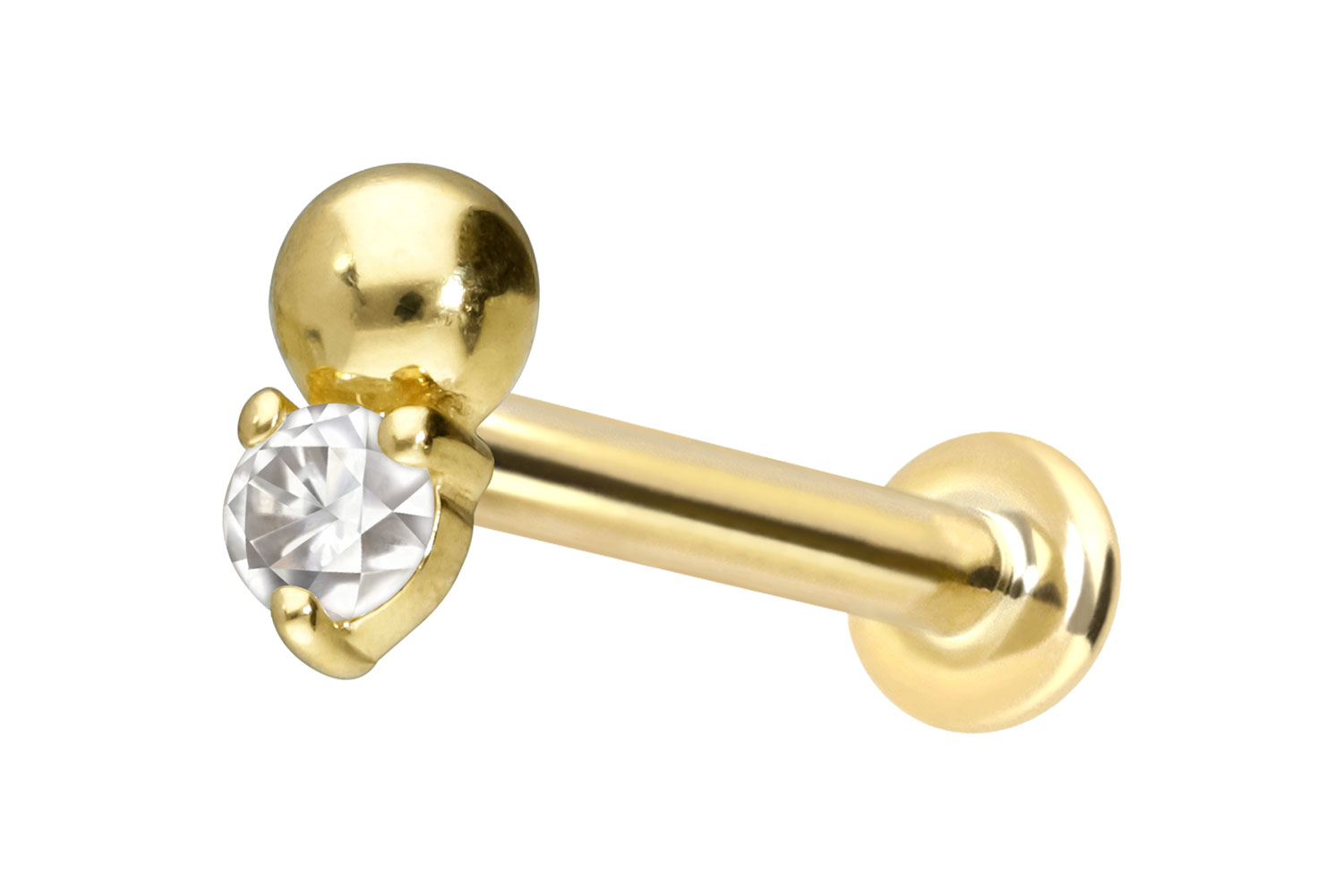 14 Karat Gold Labret mit Push Fit MOISSANIT + KUGEL