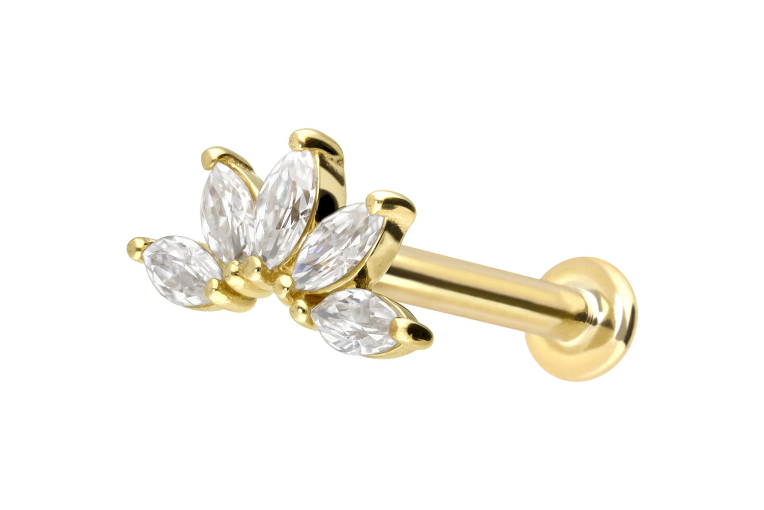14 Karat Gold Labret mit Push Fit MOISSANIT-LOTUSBLÜTE
