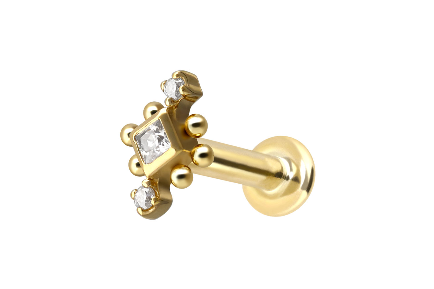 14 carat labret with internal thread 3 MOISSANITES + BALLS
