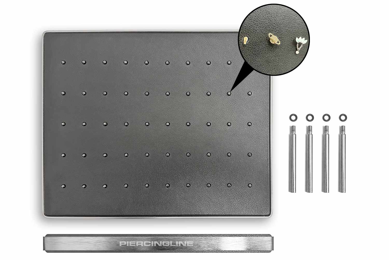 Imitation leather display for screw-in attachments with 0.9 mm external thread