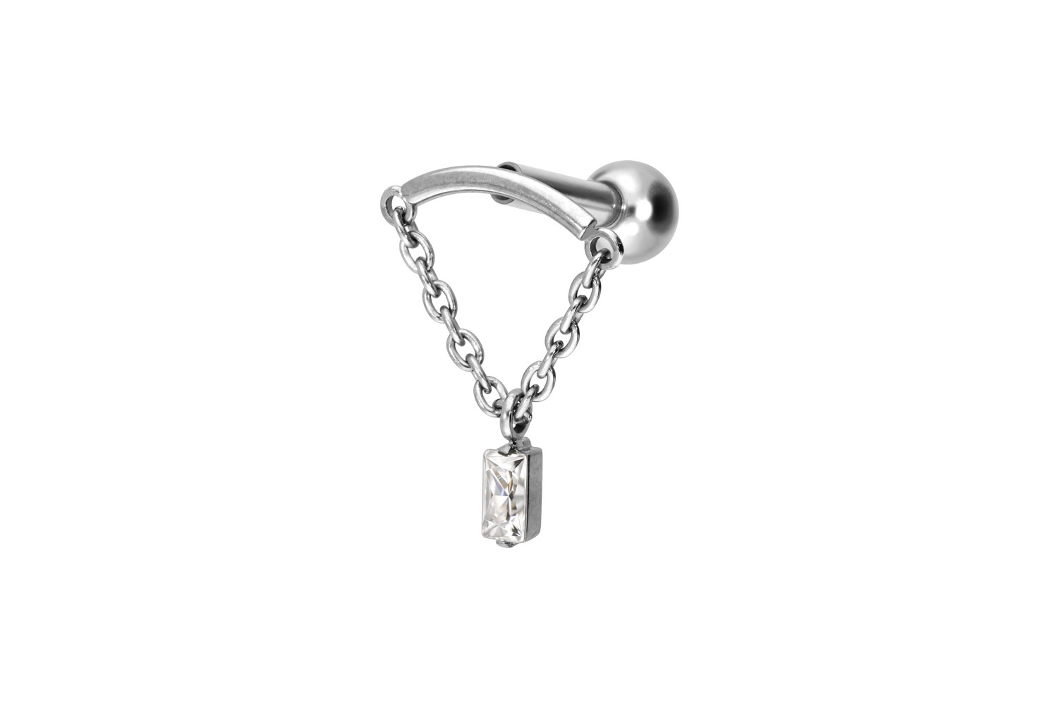 Titan Ohrpiercing mit Innengewinde BOGEN + KETTE + KRISTALLRECHTECK