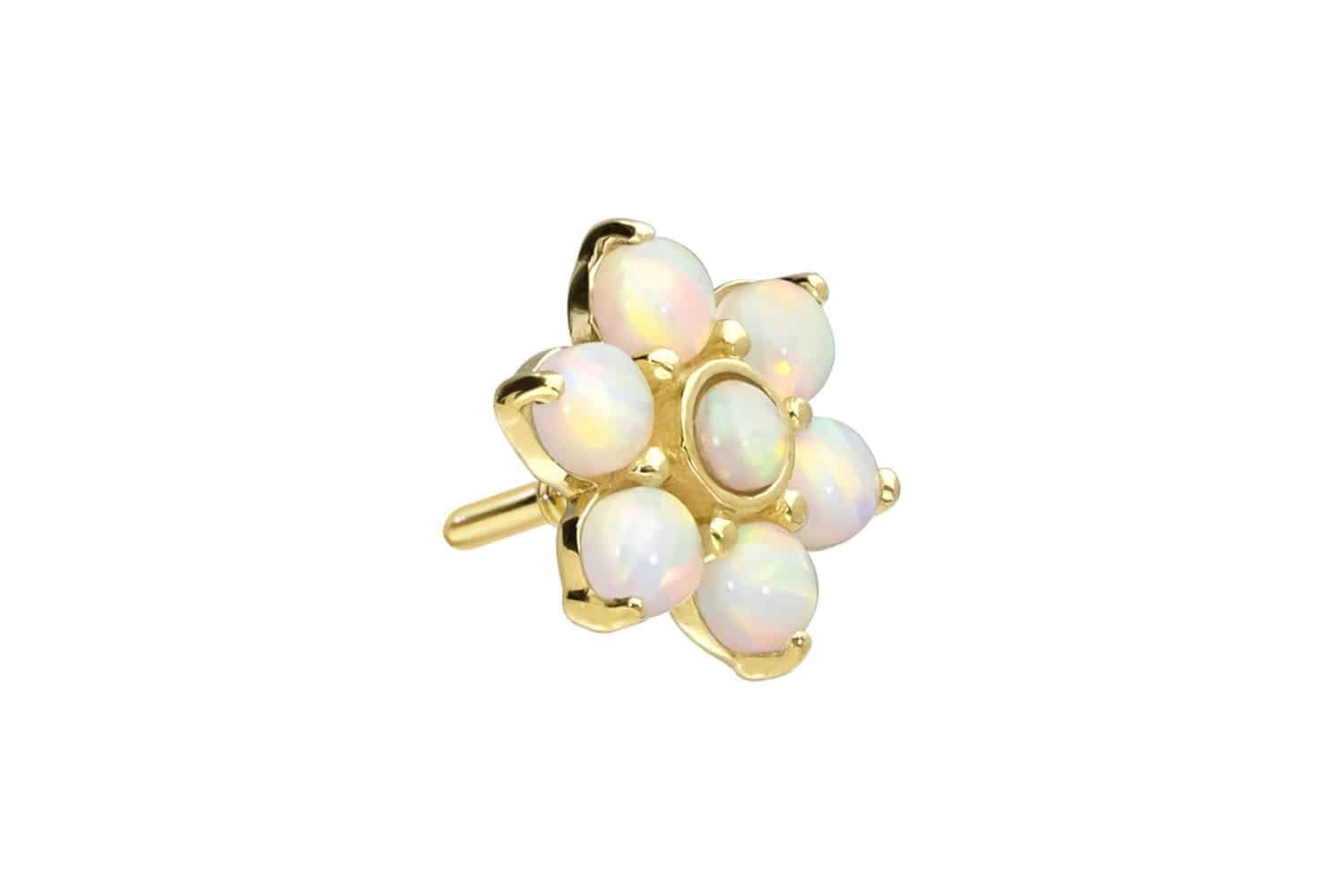 14 Karat Gold Schraubaufsatz mit Außengewinde BLUME + 7 SYNTHETISCHE OPALE