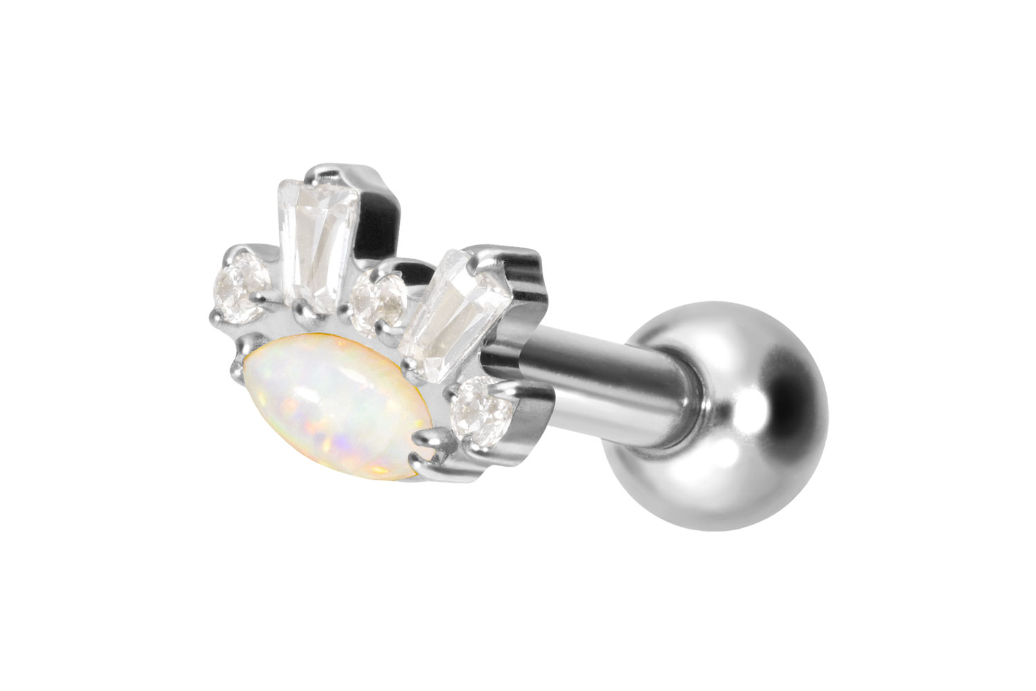 Titanium ear piercing with internal thread SYNTHETIC OPAL + CRYSTALS