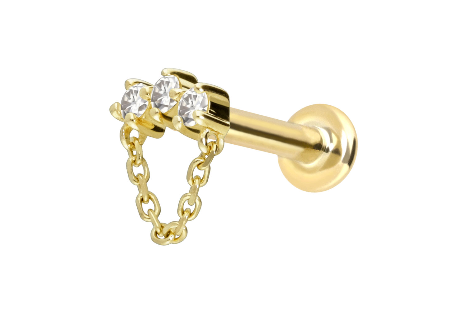 14 Karat Gold Labret mit Push Fit MOISSANIT-BOGEN + KETTE