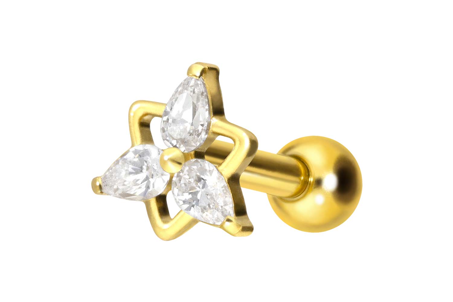 Titanium ear piercing with internal thread CRYSTAL FLOWER