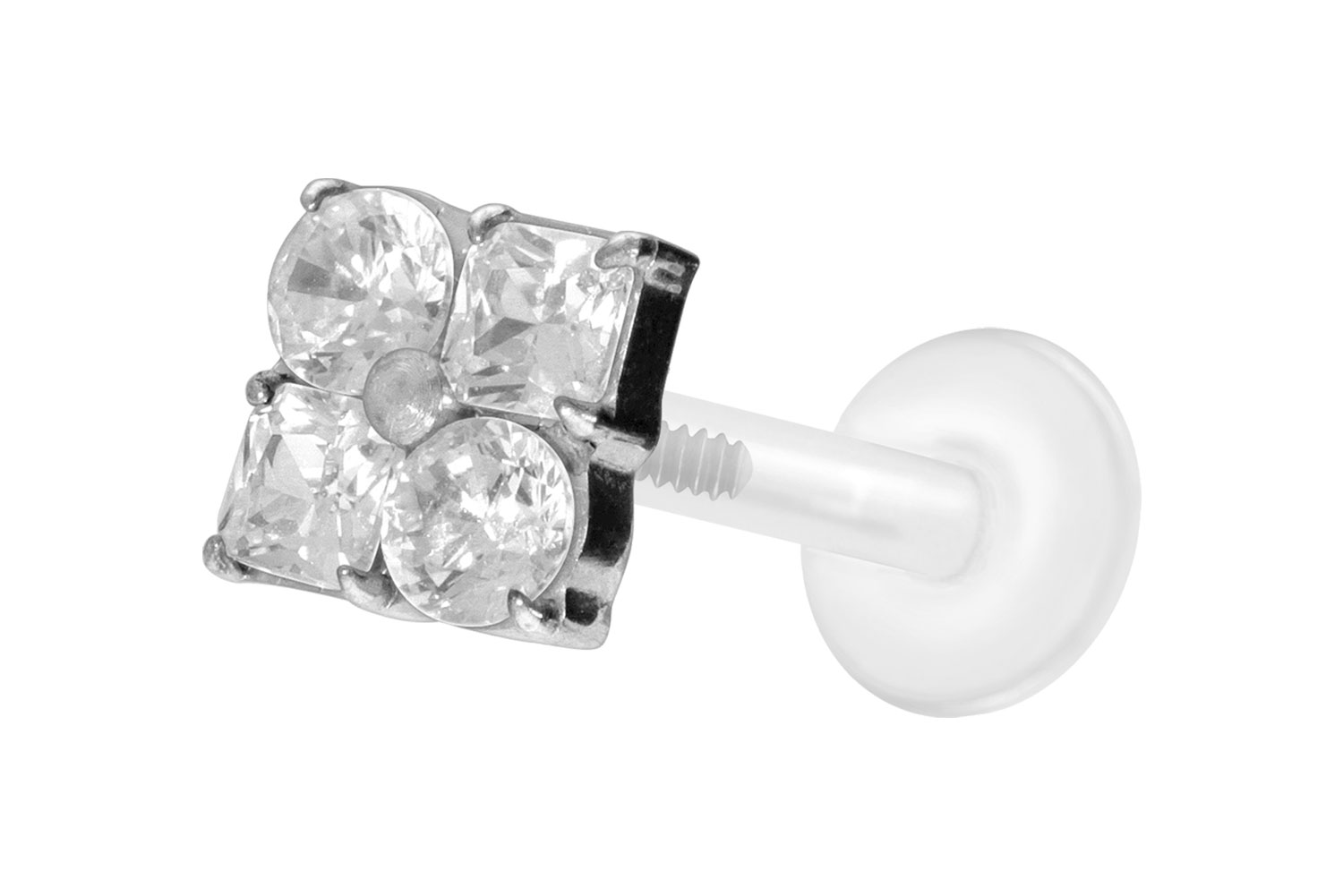 PTFE Labret mit Innengewinde + Titan-Aufsatz KRISTALLBLUME