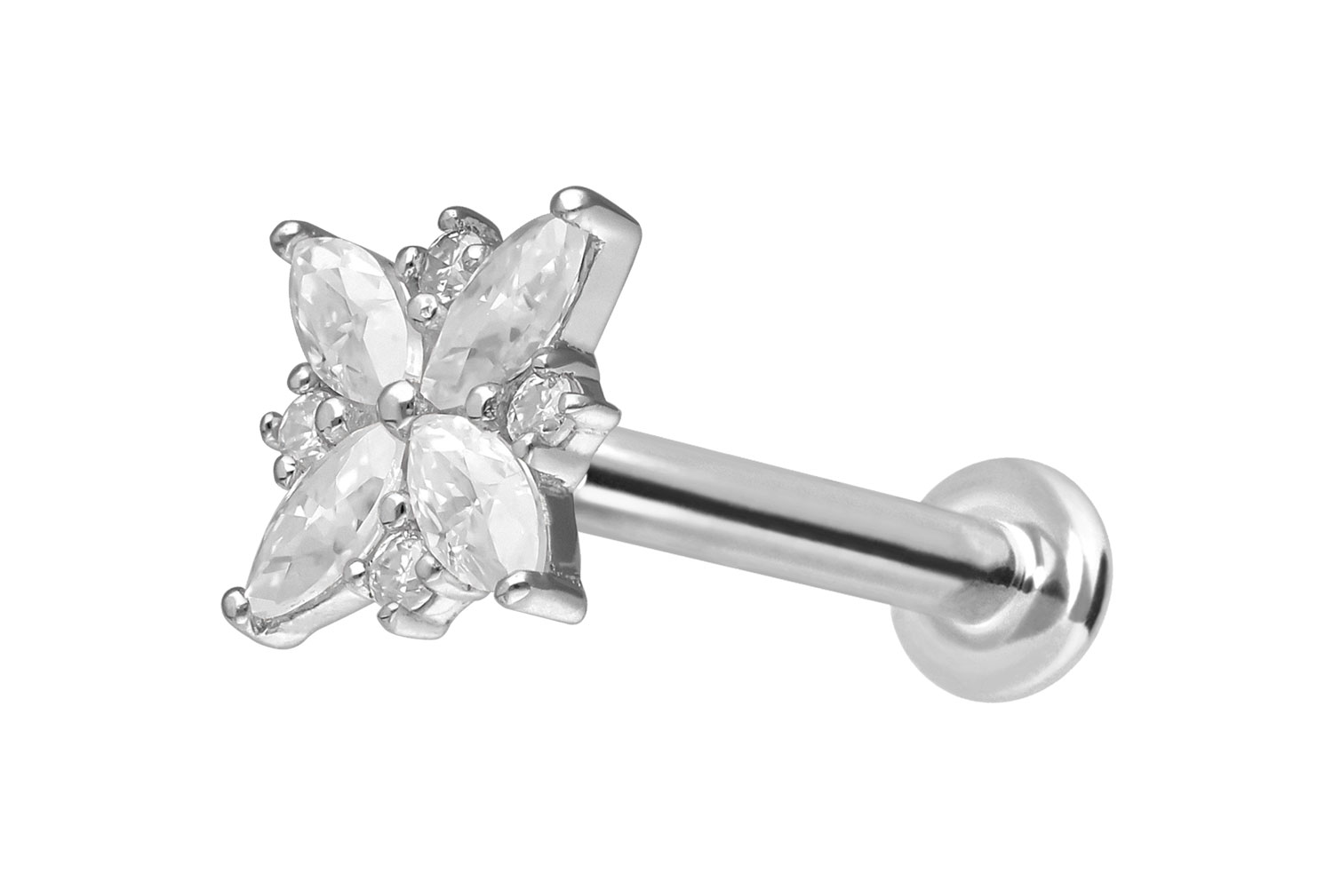 14 Karat Gold Labret mit Push Fit MOISSANIT-BLUME