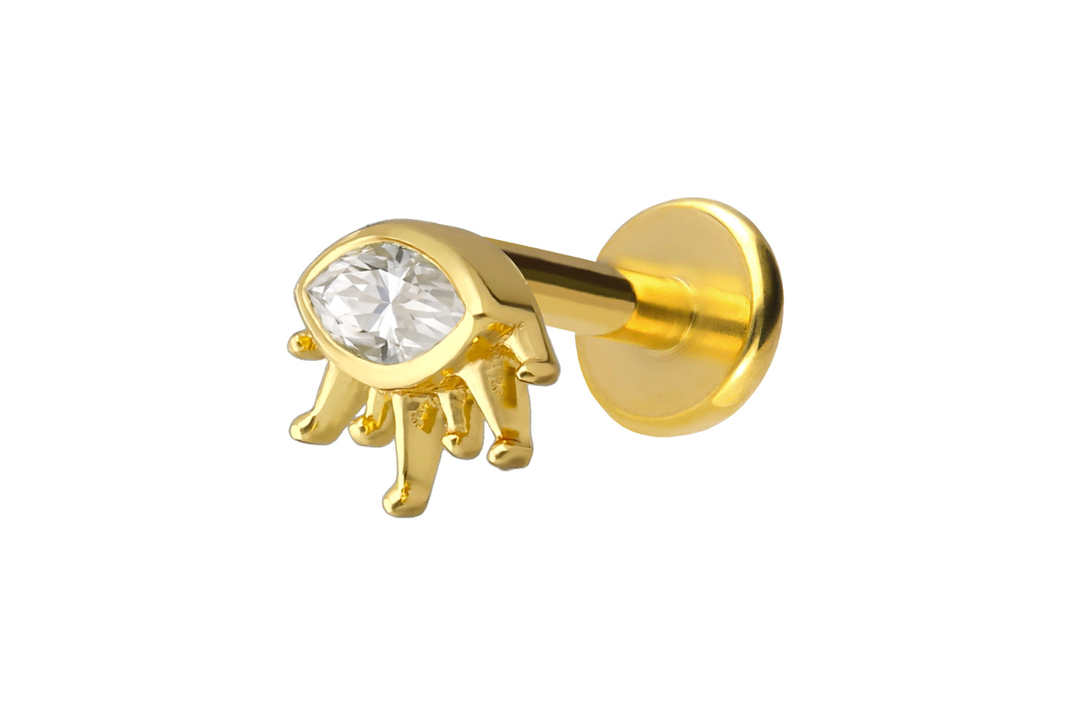 Titan Labret mit Innengewinde + 925er Silber Aufsatz MOISSANIT-OVAL + SONNENSTRAHLEN