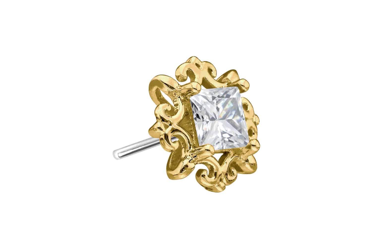 14 Karat Gold Aufsatz mit Titan Push Pin MOISSANIT-QUADRAT + ORNAMENTE