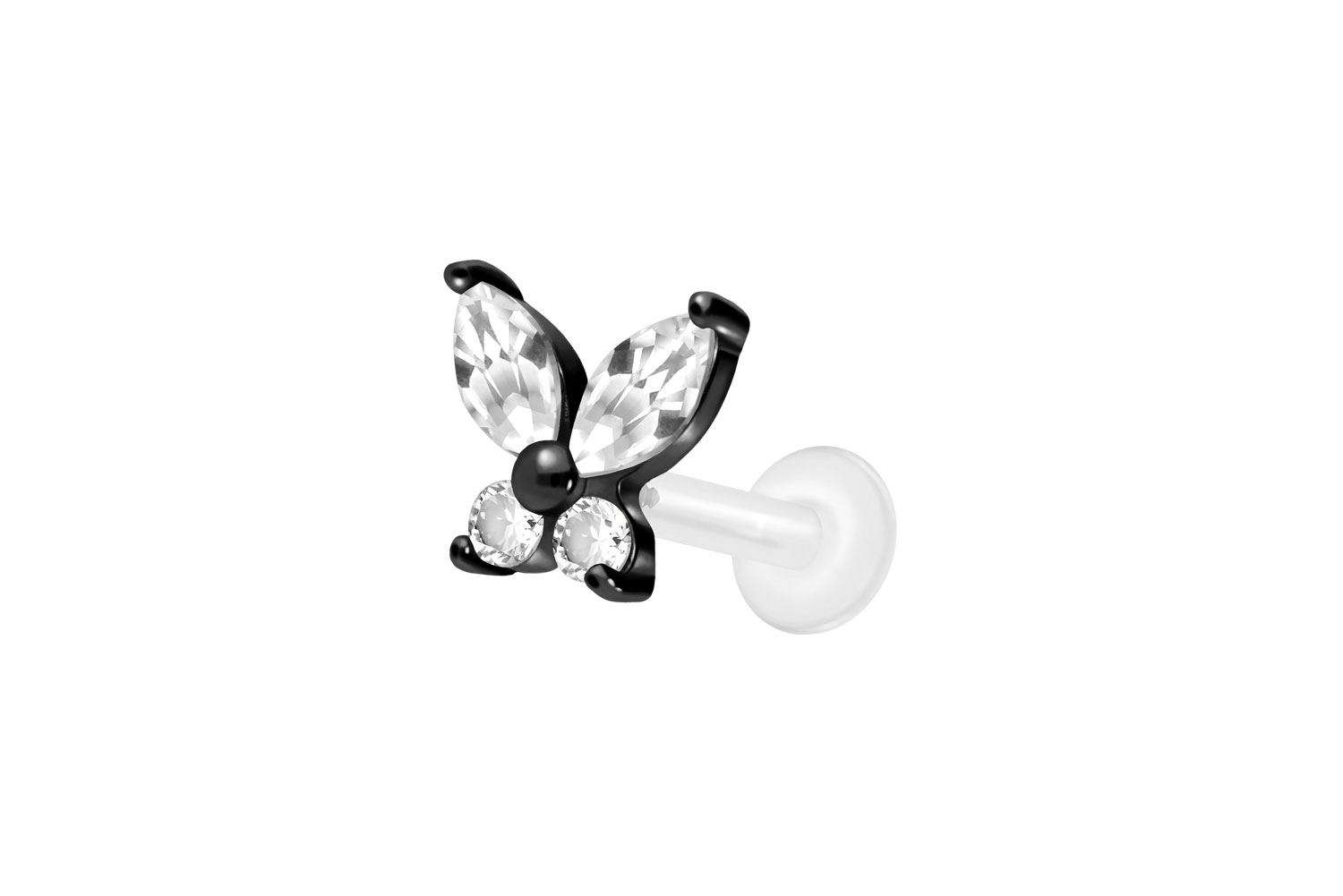 PTFE Labret mit Innengewinde + Titan-Aufsatz KRISTALLSCHMETTERLING