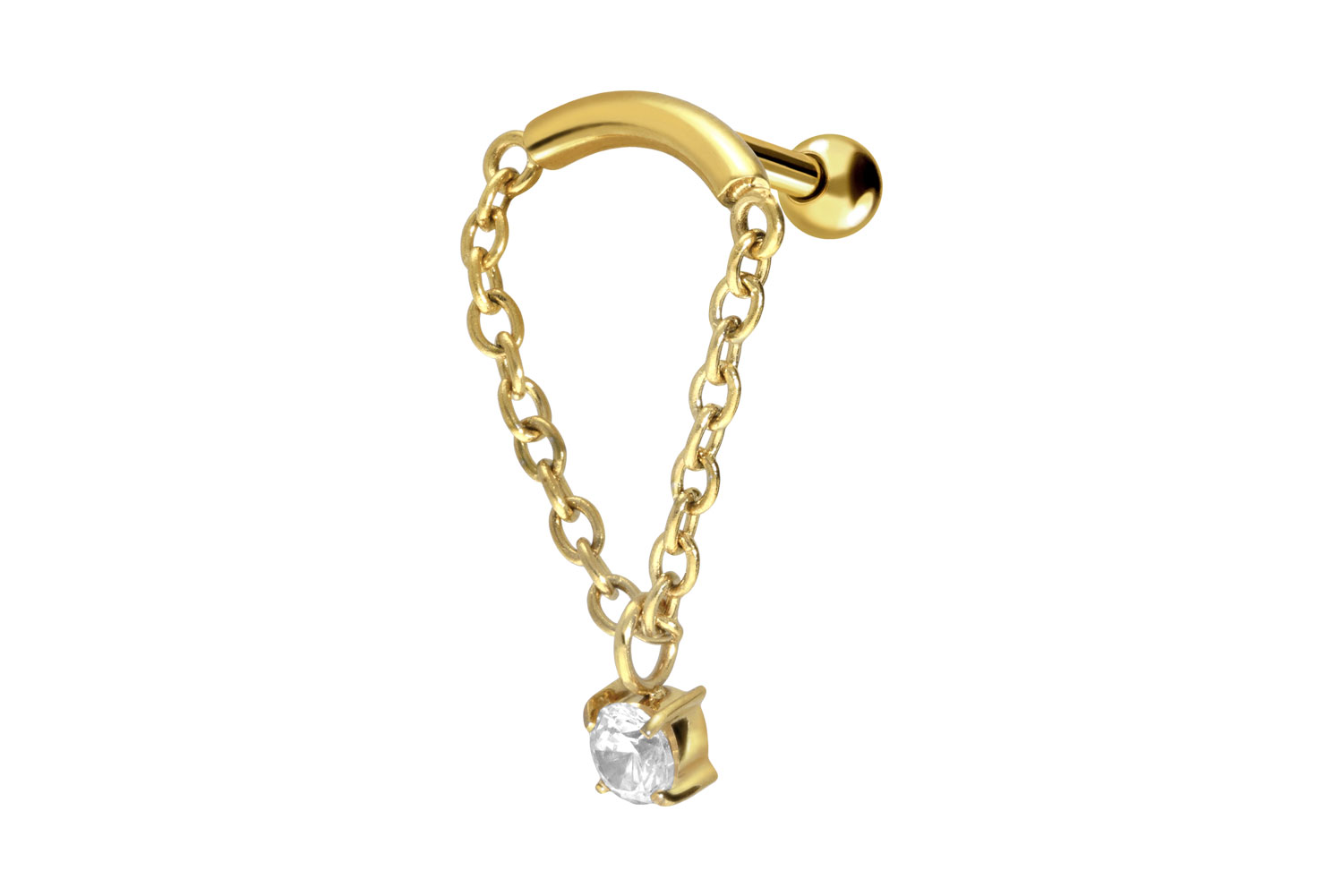 Chirurgenstahl Ohrpiercing BOGEN + KETTE + KRISTALL