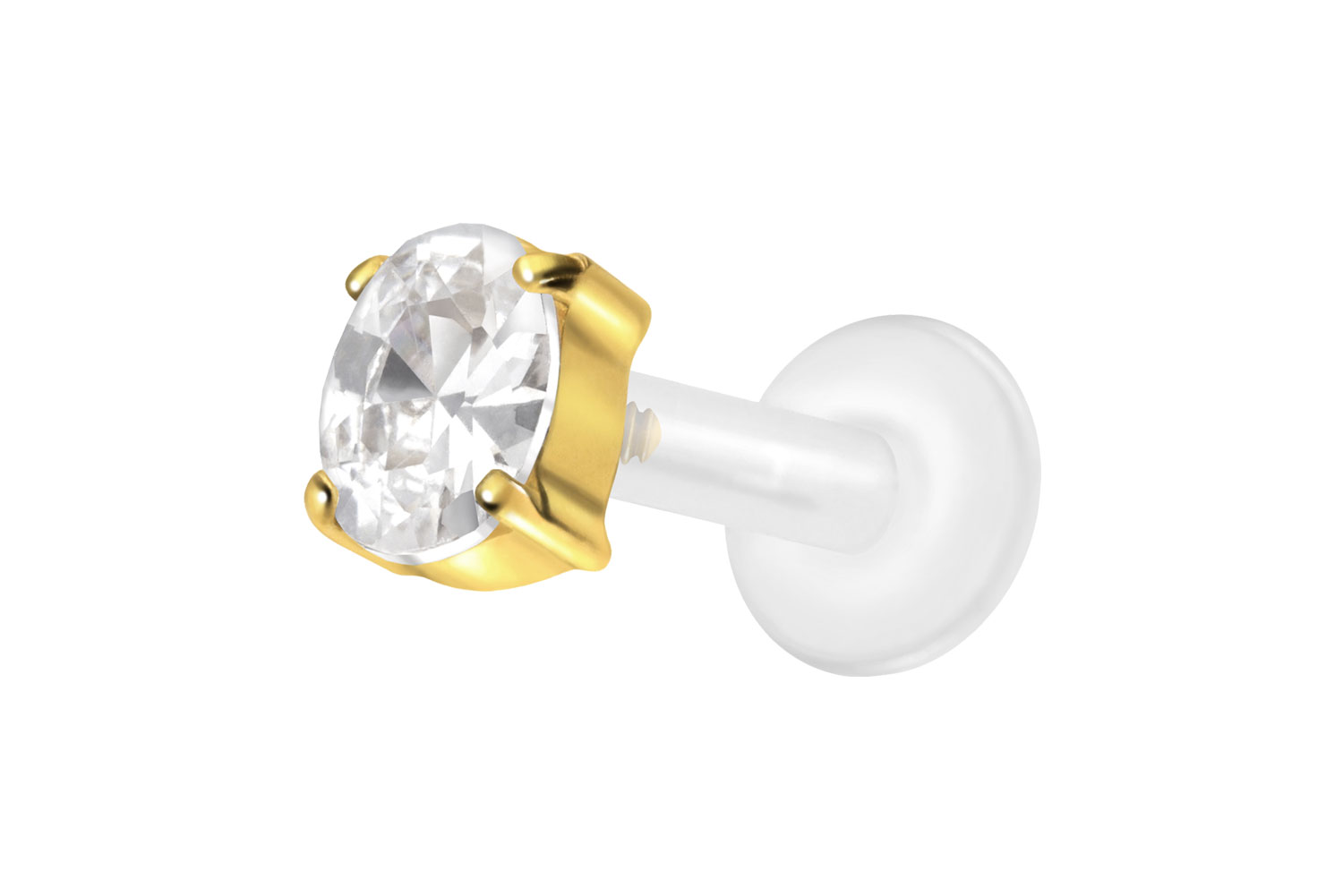 PTFE Labret mit Innengewinde + Titan-Aufsatz EINGEFASSTES KRISTALLOVAL