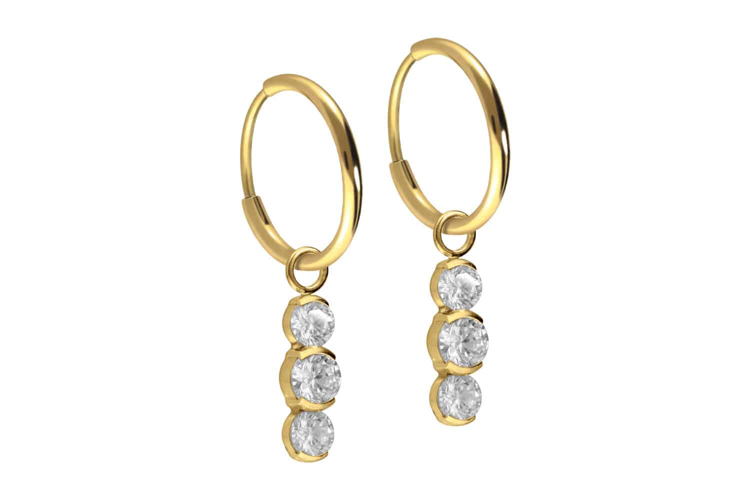 Titan Ohrclicker Creolen 3 EINGEFASSTE KRISTALLE