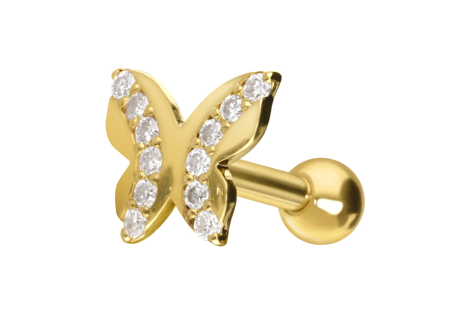 14/18 carat gold ear piercing MOISSANITES + BUTTERFLY