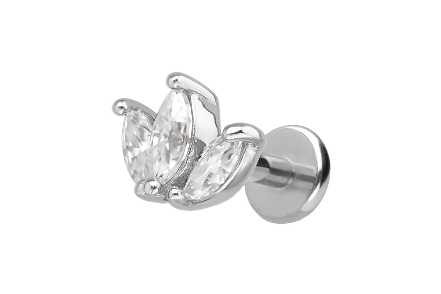 Titan Labret mit Innengewinde + 925er Silber Aufsatz 3 MOISSANIT-TROPFEN