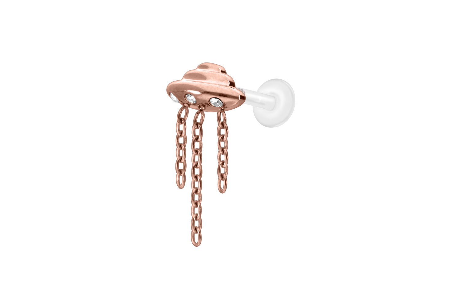 PTFE labret with internal thread + titanium attachment UFO + CHAINS + CRYSTALS
