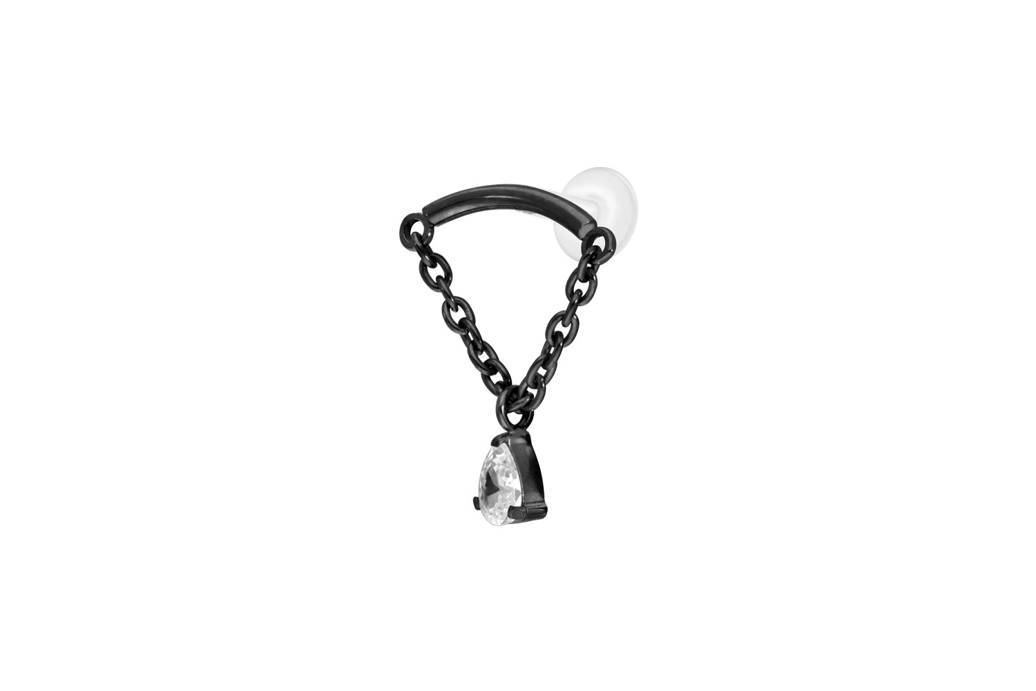 PTFE Labret mit Innengewinde + Titan-Aufsatz BOGEN + KETTE + KRISTALLTROPFEN