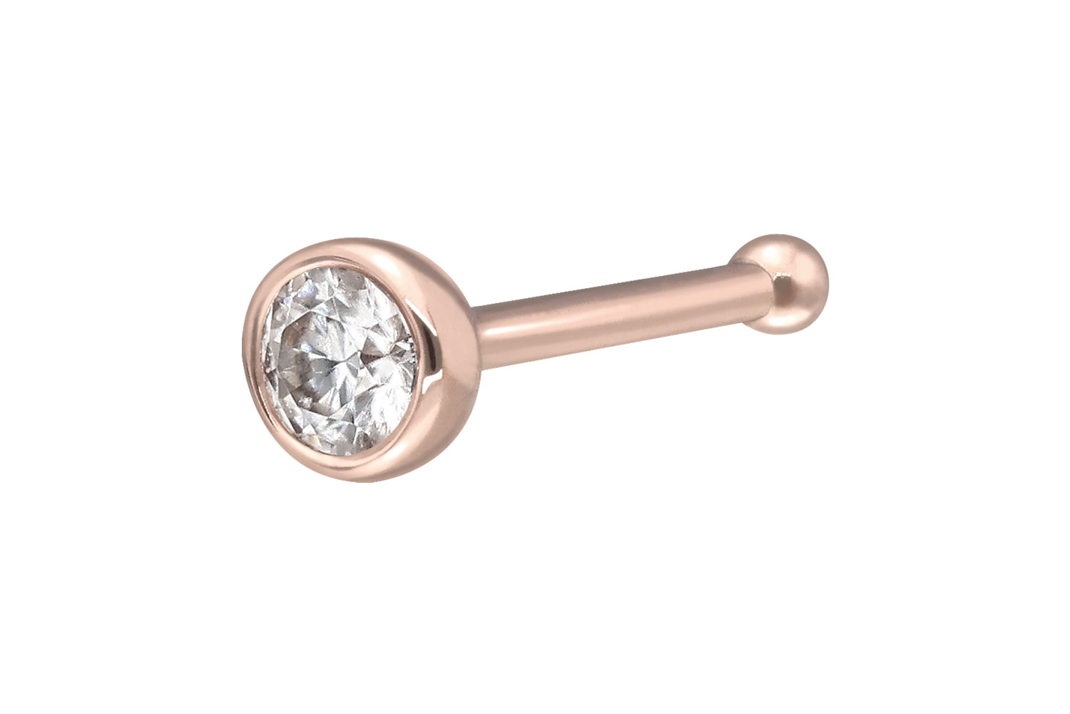 14/18 carat gold nose stud pin ROUND MOISSANITE