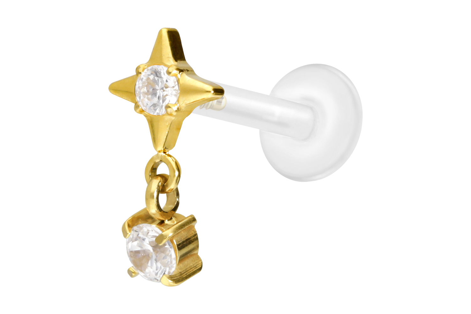 PTFE Labret mit Innengewinde + Titan-Aufsatz STERN + KRISTALL