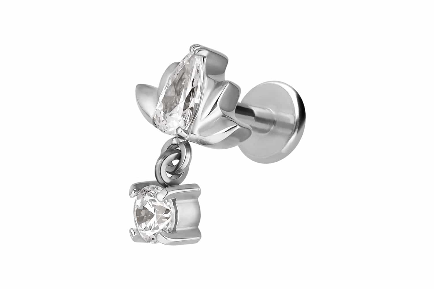 Titan Labret mit Innengewinde LOTUSBLÜTE + KRISTALL