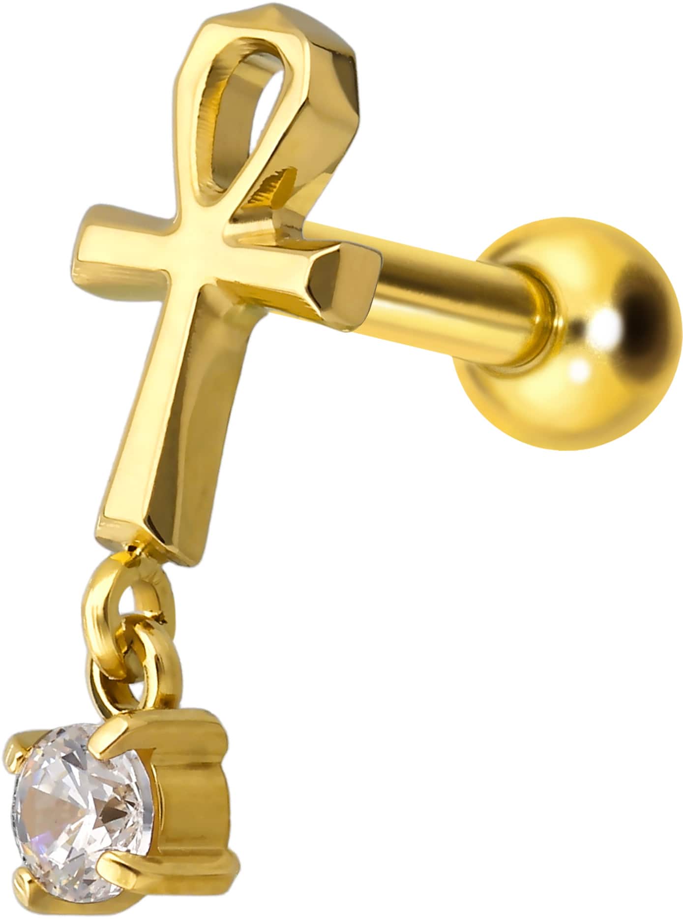 Titan Ohrpiercing mit Innengewinde ANKH + KRISTALL