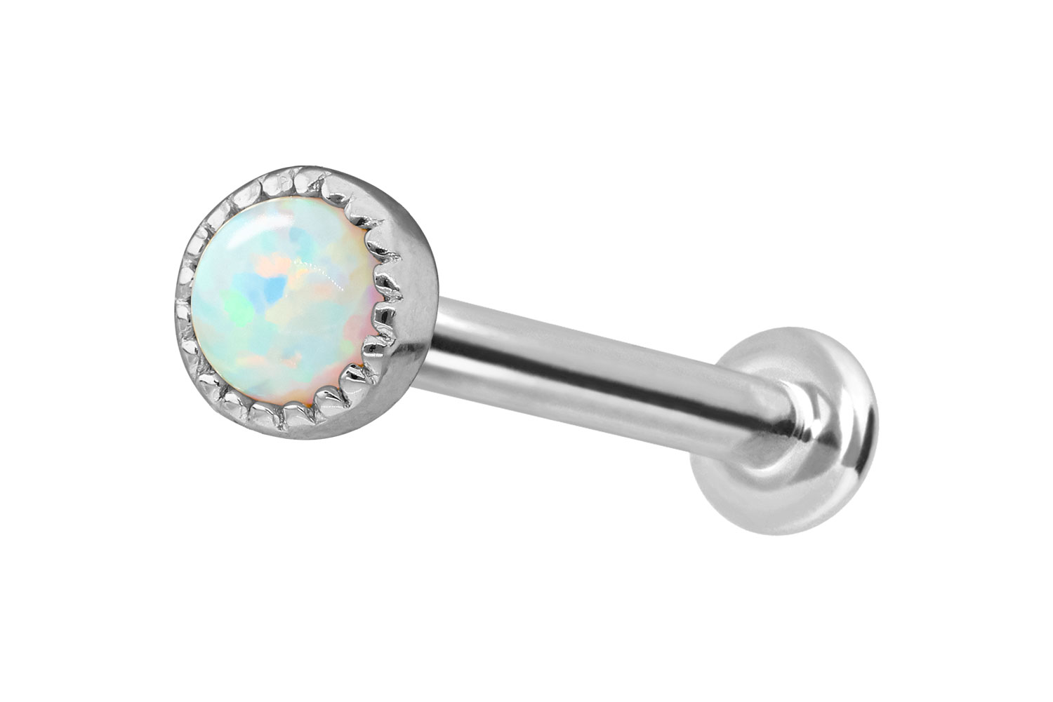 14 carat gold labret with push fit SYNTHETIC OPAL