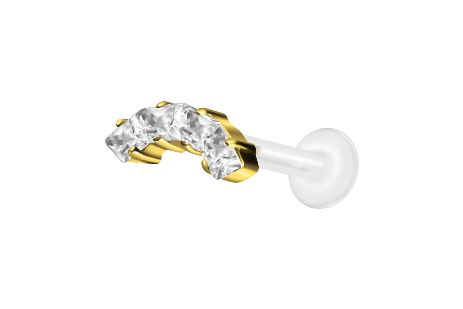 PTFE Labret mit Innengewinde + Titan-Aufsatz EINGEFASSTE KRISTALLTRAPEZE