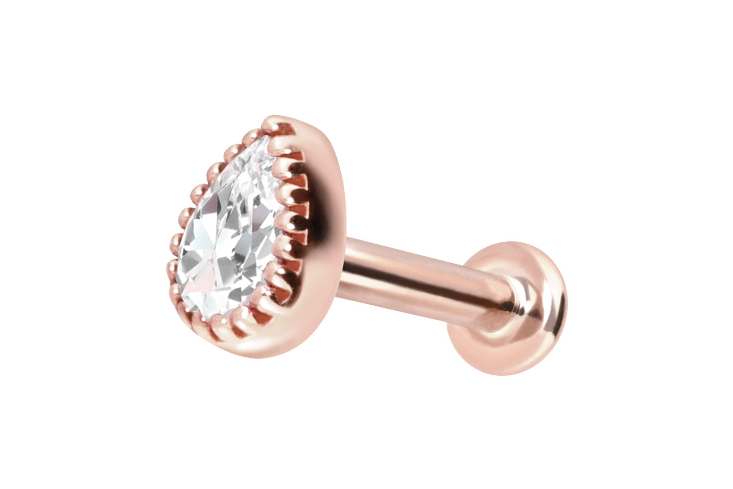 14 Karat Gold Labret mit Innengewinde MOISSANIT-TROPFEN