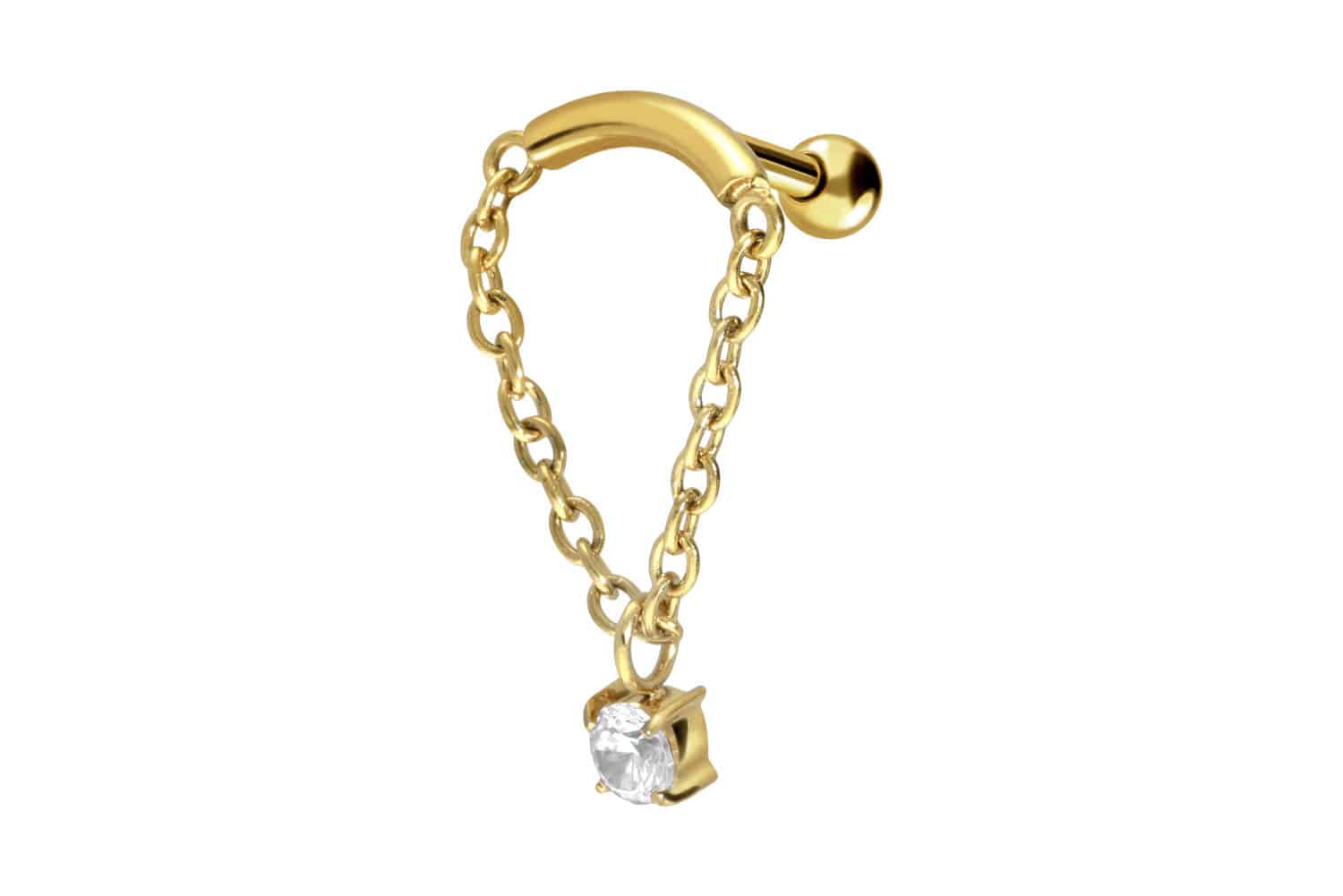 Chirurgenstahl Ohrpiercing BOGEN + KETTE + KRISTALL