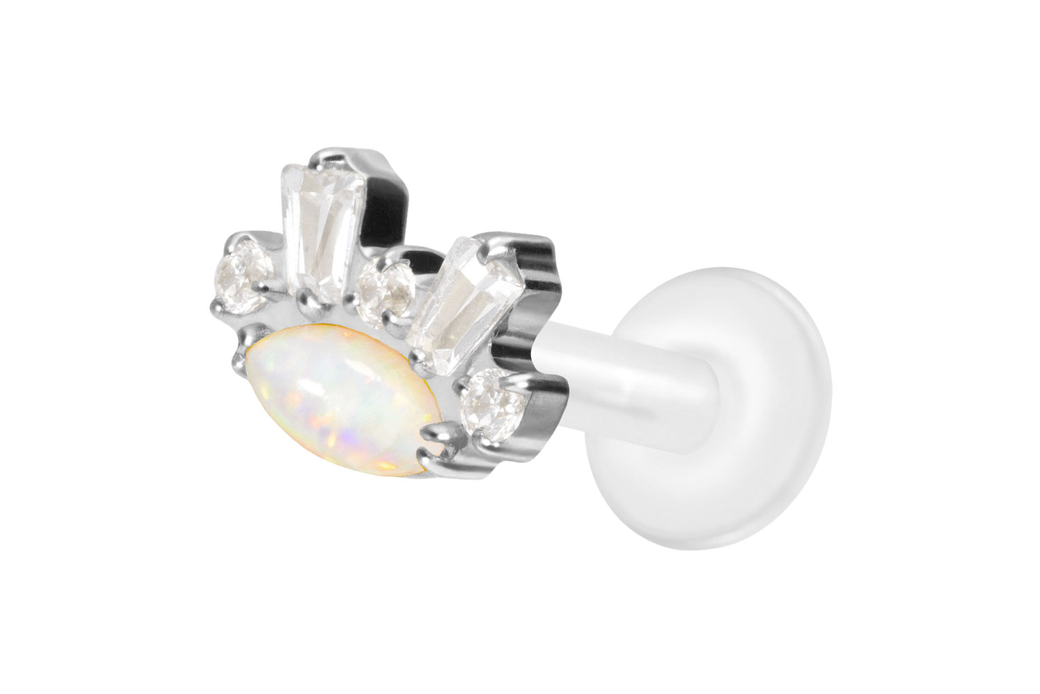 PTFE labret with internal thread + titanium attachment SYNTHETIC OPAL + CRYSTALS