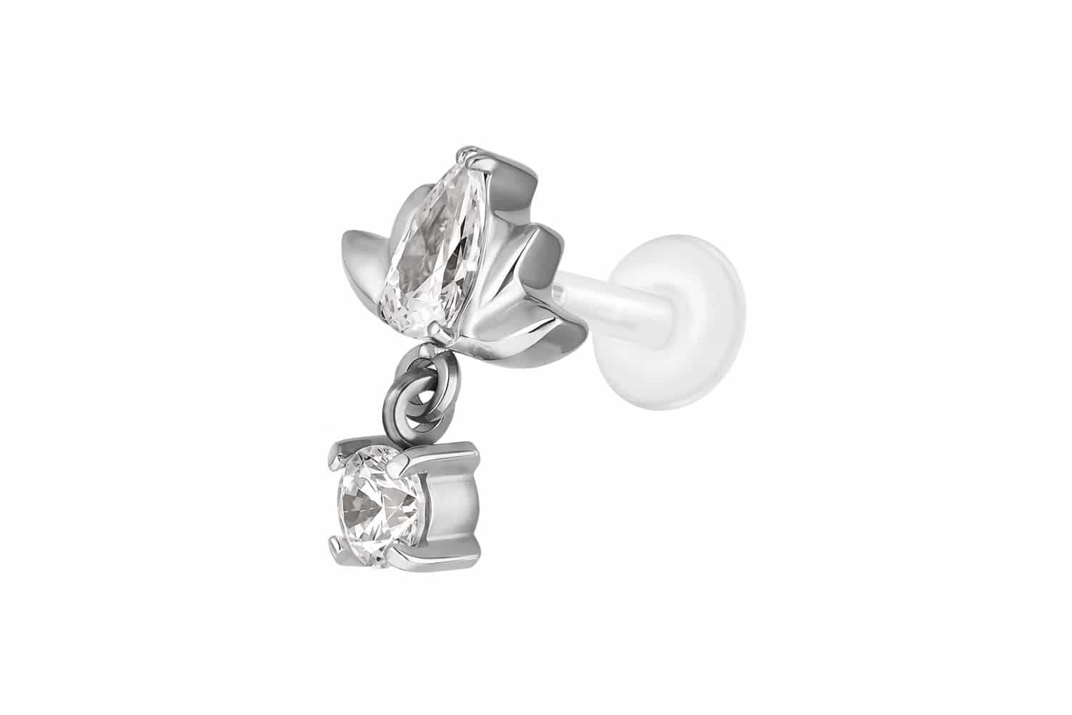 PTFE Labret mit Innengewinde + Titan-Aufsatz LOTUSBLÜTE + KRISTALL