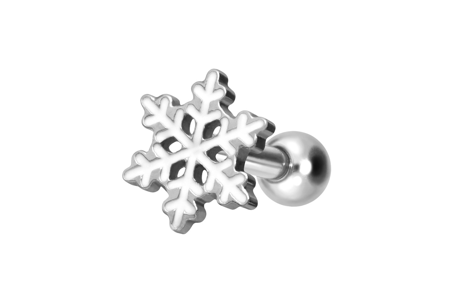 Titanium ear piercing with internal thread SNOWFLAKE